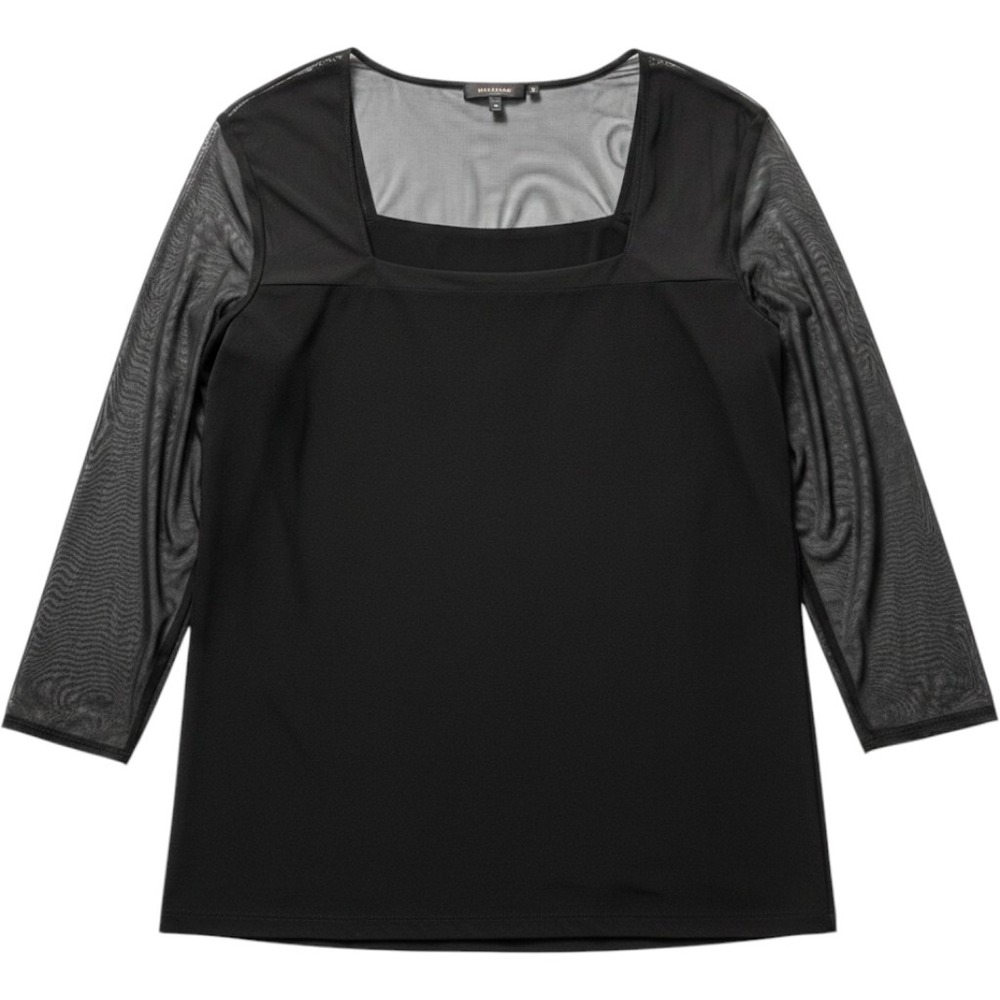 Susan‎ Lawrence Top Womens 3X Black Jersey Knit Sheer Sleeves Neck Witchy Whimsy